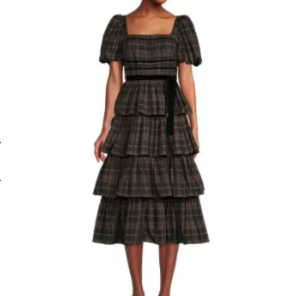maisie tiered midi dress ANTONIO MELANI | Dresses | Maisie Plaid Print Square Neck Puff Sleeve Tiered  Ruffle Midi Dress